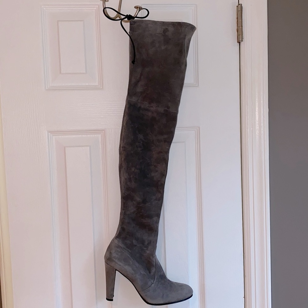 Stuart Weitman Over the knee gray suede high heel boots- Size 8